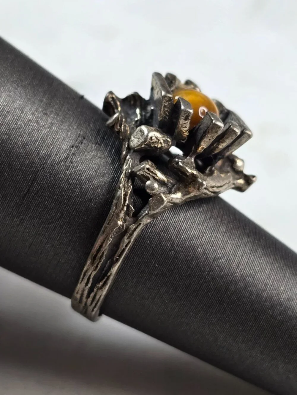 Womens Vintage Estate Sterling Silver Floral Tigers Eye Ring 4.9g E4117
